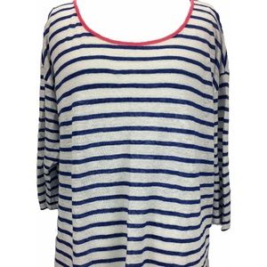 TALBOTS 100% Linen royal blue stripe top - SZ 0X